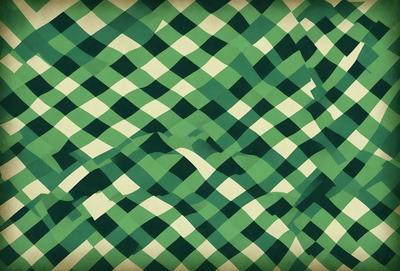 The primary subject of the image is a green and white checkered pattern. The setting is a green and white checkered surface, which could be a wallpaper, fabric, or a painting. The visual style is a combination of a photo and a digital art, illustration, or drawing. The dominant colors are green and white, creating a calm and soothing atmosphere.