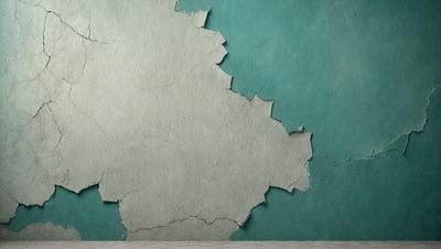 The primary subject of the image is a wall with peeling paint, giving it a worn and aged appearance. The setting is a room with a green wall, and the visual style is a photo. The colors and mood of the image are predominantly green, with the peeling paint adding a sense of decay and impermanence to the scene.