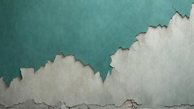 The primary subject of the image is a wall with peeling paint, giving it a worn and aged appearance. The setting is a room with a blue wall, which contrasts with the peeling paint. The visual style is a close-up of the wall, showcasing the details of the peeling paint. The colors and mood of the image are predominantly blue and grey, with the peeling paint adding a sense of decay and impermanence to the scene.
