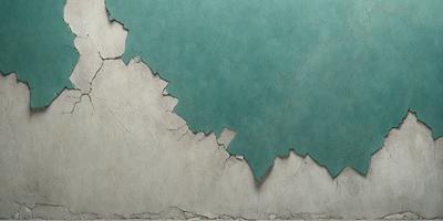 The primary subject of the image is a green wall with peeling paint. The setting is a room with a blue background. The visual style is a photo of the wall, showcasing the peeling paint and the green color of the wall. The colors and mood of the image are predominantly green and blue, creating a calm and serene atmosphere.