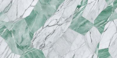 The primary subject of the image is a marble tile with a green and white pattern. The setting is a marble wall, and the visual style is a close-up of the tile. The colors and mood of the image are predominantly green and white, giving it a clean and elegant appearance.