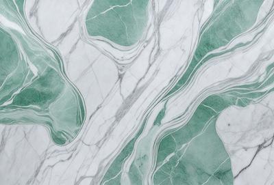 The primary subject of the image is a marble-like pattern, which is the main object, scene, or focus of the image. The setting or background features a white marble-like surface, which adds to the visual style of the image. The colors and mood of the image are predominantly green, giving it a natural and serene atmosphere.