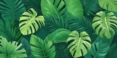 The image features a lush green forest filled with numerous large green leaves. The leaves are arranged in various positions, creating a dense and vibrant scene. The primary subject of the image is the abundance of green leaves, which are the main focus of the image. The setting is a forest, and the visual style is a painting, which adds a sense of depth and richness to the scene. The colors and mood of the image are predominantly green, creating a serene and natural atmosphere.