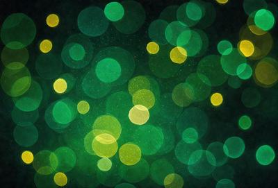 The primary subject of the image is a brightly lit green background with a pattern of green and yellow circles. The setting appears to be a dark room, as the green and yellow circles are the main focus of the image. The visual style is a combination of digital art and illustration, creating a vibrant and lively atmosphere. The dominant colors are green and yellow, which contribute to the overall mood of the image.