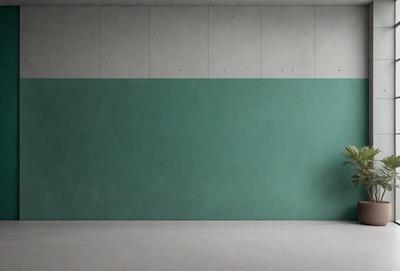 The primary subject of the image is a green wall. The setting is a room with a white floor, and the visual style is a photo. The dominant colors are green and white, creating a calm and soothing atmosphere.
