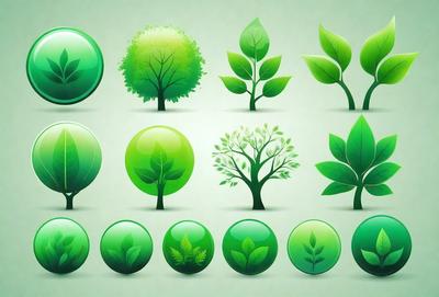 The primary subject of the image is a collection of green trees and plants. The setting is a green background, which creates a lush and vibrant atmosphere. The visual style is a combination of digital art and illustration, showcasing the trees and plants in a detailed and realistic manner. The colors and mood are predominantly green, which adds to the natural and serene ambiance of the scene.