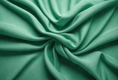 The primary subject of the image is a close-up of a green fabric, possibly a piece of cloth or a curtain. The setting is a room with a green background, which adds to the overall atmosphere. The visual style appears to be a close-up of the fabric, showcasing its texture and details. The colors and mood of the image are predominantly green, creating a calm and soothing ambiance.