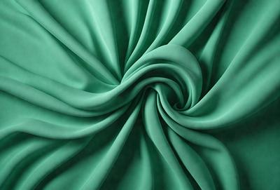 The primary subject of the image is a green fabric, which appears to be a piece of cloth or a curtain. The setting is a room with a green background, which complements the green fabric. The visual style is a close-up of the fabric, showcasing its texture and details. The colors and mood of the image are predominantly green, creating a calm and soothing atmosphere.