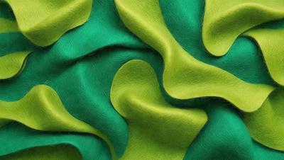 The primary subject of the image is a green fabric with a pattern of swirls and curves. The setting is a close-up view of the fabric, showcasing its intricate design. The visual style is a detailed, textured image that highlights the unique pattern of the green fabric. The colors and mood of the image are predominantly green, creating a sense of freshness and natural beauty.