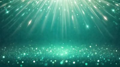 The primary subject of the image is a bright, colorful, and luminous scene with a green background. The setting appears to be a space or an underwater environment, as the light source is coming from above. The visual style of the image is a combination of photo and digital art, creating a vibrant and dynamic atmosphere. The colors and mood of the image are predominantly green, with a hint of blue, giving the scene a serene and tranquil feel.