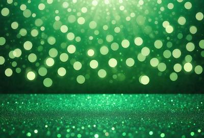 The primary subject of the image is a green background with a pattern of green and white lights. The setting appears to be a dark room, and the visual style is a combination of a photo and digital art. The colors and mood of the image are predominantly green, creating a calm and serene atmosphere.