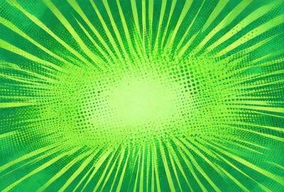 The primary subject of the image is a bright green light, which appears to be a neon light or a green laser. The setting is a dark background, which contrasts with the bright green light. The visual style is a digital art or illustration, as the light is depicted in a stylized manner. The colors and mood of the image are predominantly green, creating a vibrant and lively atmosphere.