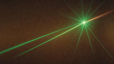 The primary subject of the image is a green laser beam, which is the main focus of the scene. The setting is a dark, starry night, with the laser beam illuminating the sky. The visual style of the image is a combination of a photo and digital art, creating a unique and captivating atmosphere. The colors and mood of the image are predominantly dark and mysterious, with the green laser beam standing out as the main source of light and interest.