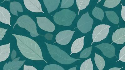The primary subject of the image is a pattern of green leaves, which are the main objects in the scene. The leaves are arranged in a visually appealing manner, creating a sense of depth and dimension. The setting is a blue background, which complements the green leaves and adds to the overall visual style. The image is a digital art or illustration, showcasing the artist's skill in creating a realistic and aesthetically pleasing representation of the leaves. The colors and mood of the image are predominantly