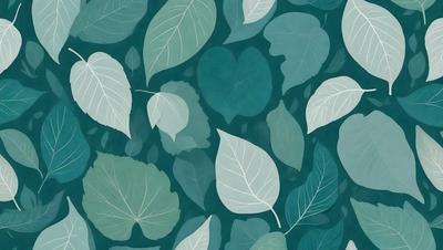 The primary subject of the image is a pattern of green leaves, which are the main objects in the scene. The leaves are arranged in a visually appealing manner, creating a sense of depth and dimension. The setting is a blue background, which complements the green leaves and adds to the overall visual style. The image is a digital art or illustration, showcasing the artist's skill in creating a realistic and aesthetically pleasing representation of the leaves. The dominant colors are green and blue, creating a calm and