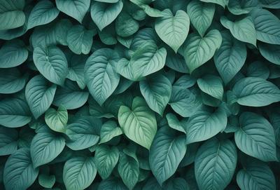 The primary subject of the image is a large group of green leaves, which are the main objects in the scene. The leaves are arranged in a dense, leafy pattern, creating a lush and vibrant visual style. The setting is a green background, which further emphasizes the natural and fresh appearance of the leaves. The overall atmosphere is one of growth, vitality, and abundance.