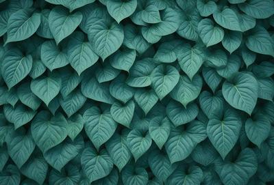 The image features a large green plant with many leaves, creating a dense and lush background. The plant is the primary subject of the image, and it is displayed in a close-up view. The setting is a green background, which adds to the overall atmosphere of the scene. The visual style is a photo, capturing the intricate details of the plant's leaves. The colors and mood of the image are predominantly green, giving it a fresh and natural feel.