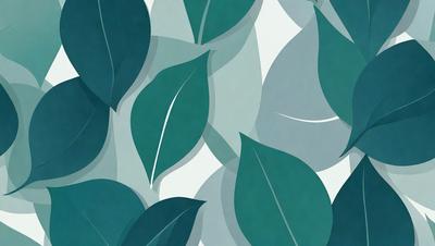 The primary subject of the image is a pattern of green leaves. The leaves are arranged in a visually appealing manner, creating a sense of depth and dimension. The setting is a white background, which provides a clean and minimalist appearance. The visual style is a combination of digital art and illustration, giving the image a modern and artistic feel. The dominant colors are green and white, creating a calm and soothing atmosphere.