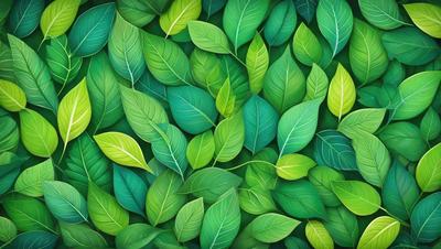 The primary subject of the image is a large green leafy plant with many leaves. The setting is a lush green background, which adds to the overall atmosphere of the image. The visual style is a combination of a photo and digital art, creating a vibrant and detailed representation of the plant. The colors and mood of the image are predominantly green, which is associated with nature, growth, and freshness.