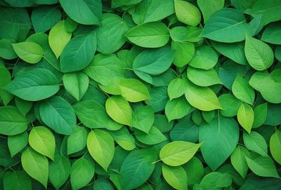 The image features a lush green forest filled with green leaves. The leaves are arranged in a dense pattern, covering the entire frame. The forest appears to be a vibrant and thriving environment, with the green leaves creating a sense of freshness and vitality.