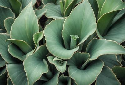 The primary subject of the image is a large green plant with a spiral-shaped flower. The plant is surrounded by other plants, creating a lush and vibrant scene. The setting appears to be a garden or a natural environment with greenery. The visual style of the image is a close-up of the plant, showcasing its intricate details. The dominant colors in the image are green, which is the color of the plant and flower, and possibly other shades of green from the surrounding plants. The overall atmosphere