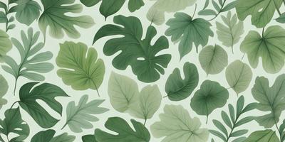 The primary subject of the image is a collection of green leaves, which are the main objects in the scene. The leaves are arranged in a pattern, covering the entire image. The setting is a white background, which provides a clean and uncluttered appearance. The visual style is a combination of photo and digital art, creating a realistic yet artistic representation of the green leaves. The dominant colors are green, which gives the image a fresh and natural atmosphere.