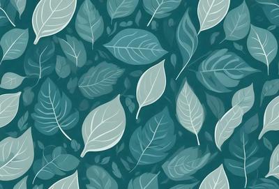 The primary subject of the image is a pattern of green leaves, which are the main objects in the scene. The leaves are arranged in a blue and green color scheme, creating a visually appealing and natural design. The setting is a blue and green background, which complements the leaves and adds to the overall atmosphere of the image. The visual style of the image is a combination of digital art and illustration, showcasing the intricate details of the leaves and their arrangement.