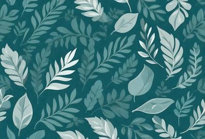 The image features a blue and white leaf pattern on a blue background. The leaves are arranged in a way that creates a visually appealing and cohesive design. The primary subject of the image is the leaf pattern, which is the main focus and the setting is the blue background. The visual style of the image is a combination of digital art and illustration, as it is a well-crafted and detailed design. The colors and mood of the image are predominantly blue and white, creating a calm and serene atmosphere.