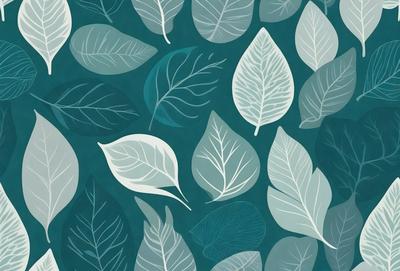 The primary subject of the image is a pattern of leaves, which are the main objects in the scene. The leaves are arranged in a blue and white color scheme, creating a visually appealing and harmonious design. The setting is a blue background, which complements the colors of the leaves and adds to the overall aesthetic of the image. The visual style of the image is a combination of digital art and illustration, as it showcases a detailed and intricate pattern of leaves. The colors and mood of the image