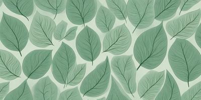 The primary subject of the image is a pattern of green leaves. The leaves are arranged in a visually appealing manner, creating a sense of harmony and balance. The setting is a white background, which provides a clean and minimalist look to the image. The visual style is a combination of digital art and illustration, as the leaves are depicted in a detailed and realistic manner. The colors and mood of the image are predominantly green, which evokes a sense of freshness and tranquility.