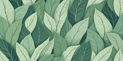 The image features a large, green leaf pattern that covers the entire background. The leaf pattern is composed of multiple green leaves, creating a visually appealing and cohesive design. The primary subject of the image is the leaf pattern, which serves as the main focus and draws attention to the intricate details of the leaves. The setting is a green background, which complements the leaf pattern and adds to the overall atmosphere of the image. The visual style of the image is a combination of digital art and illustration, as the leaf pattern