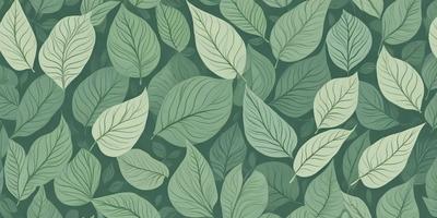 The image features a pattern of green leaves on a green background. The leaves are arranged in a way that creates a visually appealing and cohesive design. The primary subject of the image is the green leaves, which are the main focus and the primary element of the scene. The setting is a green background, which complements the green leaves and adds to the overall visual style of the image. The colors and mood of the image are predominantly green, creating a calm and serene atmosphere.