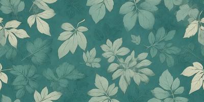 The primary subject of the image is a pattern of leaves, which are the main objects in the scene. The leaves are arranged in a blue and white color scheme, creating a visually appealing and harmonious design. The setting is a blue surface, which serves as the backdrop for the leaves. The visual style of the image is a combination of photo and digital art, as it appears to be a photograph of a painting or a digital illustration. The overall atmosphere of the image is serene and calming, with the blue and