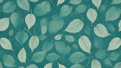 The primary subject of the image is a pattern of green leaves, which are the main objects in the scene. The leaves are arranged in a visually appealing manner, creating a sense of depth and dimension. The setting is a blue background, which complements the green leaves and adds to the overall visual style. The image is a digital art or illustration, showcasing the artist's skill in creating a realistic and aesthetically pleasing representation of the leaves. The dominant colors are green and blue, creating a calm and