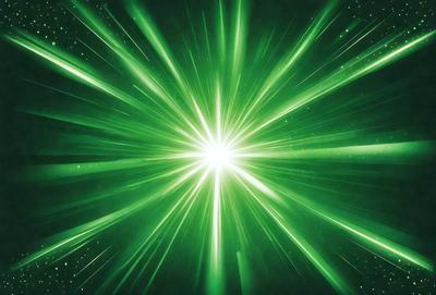 The primary subject of the image is a bright green light, which appears to be a neon light or a light source with a green hue. The setting is a dark background, which contrasts with the bright green light. The visual style of the image is a close-up of the green light, emphasizing its vibrant color and intensity. The colors and mood of the image are predominantly green, creating a lively and energetic atmosphere.