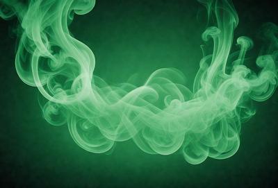 The primary subject of the image is a green smoke or fog, which appears to be a digital art or illustration. The setting is a green background, and the visual style gives the impression of a surreal or fantastical scene. The colors and mood of the image are predominantly green, creating a serene and calming atmosphere.