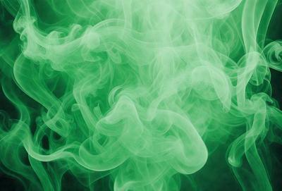 The primary subject of the image is a green fog or smoke, which appears to be a digital art or illustration. The setting is a dark background, and the visual style gives the impression of a surreal or fantastical scene. The dominant colors are green, and the overall atmosphere is mysterious and intriguing.