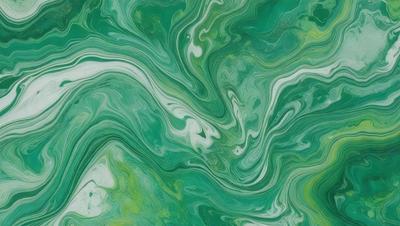 The image features a green, swirling, and flowing pattern that resembles a painting or a digital artwork. The primary subject is the vibrant green color that dominates the scene, creating a lively and energetic atmosphere. The setting or background is a green surface, which complements the green swirls and adds to the overall visual appeal of the image. The visual style appears to be a combination of photo and digital art, as it captures the intricate details and swirls of the green pattern.