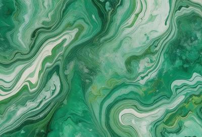 The image features a green and white patterned surface, which appears to be a painting or a digital artwork. The primary subject is a close-up of the painting, showcasing the intricate details and colors. The setting or background is not discernible, as the focus is on the artwork itself. The visual style suggests that the image is a creative and artistic representation of the green and white pattern. The colors and mood convey a sense of harmony and balance, with the green and white colors creating a so