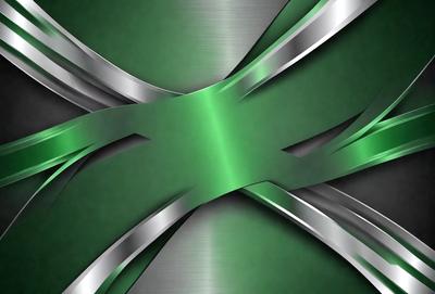The primary subject of the image is a green and silver metal design, which appears to be a combination of a metal cross and a metal X. The setting is a green background, which complements the colors of the metal design. The visual style is a combination of digital art and illustration, creating a unique and eye-catching pattern. The colors and mood of the image are predominantly green and silver, giving it a modern and sleek appearance.