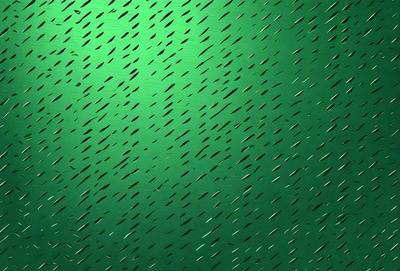 The primary subject of the image is a green wall with a pattern of small holes. The setting is a room with a green wall, and the visual style is a close-up of the wall. The colors and mood of the image are predominantly green, creating a calm and soothing atmosphere.