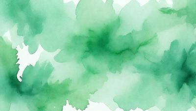 The primary subject of the image is a green watercolor painting. The setting is a white background, and the visual style is a watercolor painting. The dominant colors are green, and the overall atmosphere is lively and vibrant.