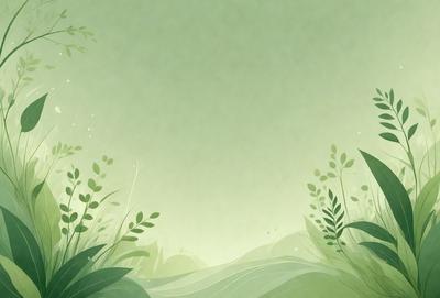 The primary subject of the image is a green forest with a lush, grassy field. The setting is a serene, natural environment with trees and plants surrounding the area. The visual style is a combination of digital art and illustration, creating a vibrant and detailed scene. The colors and mood are predominantly green, conveying a sense of tranquility and harmony with nature.