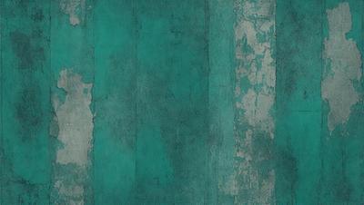 The primary subject of the image is a green wall with a peeling paint effect. The setting is a room with a blue background. The visual style is a close-up of the wall, showcasing the peeling paint and the green color. The colors and mood of the image are predominantly green and blue, creating a calm and serene atmosphere.
