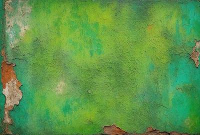 The primary subject of the image is a green background with a mottled texture. The setting is a green wall, and the visual style is a painting. The colors and mood of the image are predominantly green, creating a calm and serene atmosphere.