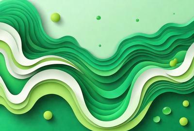 The primary subject of the image is a green wave, which is the main focus of the scene. The wave is depicted in a digital art style, giving it a modern and visually appealing appearance. The setting is a green background, which complements the green wave and adds to the overall atmosphere of the image. The colors and mood of the image are predominantly green, creating a sense of calmness and tranquility.