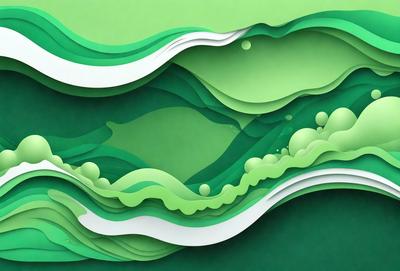 The primary subject of the image is a green wave, which is a part of a green and white ocean scene. The setting is a large, colorful, and textured wall, which serves as the backdrop for the ocean scene. The visual style of the image is a combination of digital art and illustration, creating a vibrant and dynamic scene. The dominant colors in the image are green and white, giving the scene a fresh and lively atmosphere.