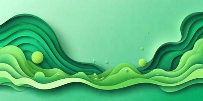 The primary subject of the image is a green wave, which is the main focus of the scene. The wave is depicted as a three-dimensional object, giving it a unique and interesting visual style. The setting is a green background, which complements the green wave and adds to the overall atmosphere of the image. The colors and mood of the image are predominantly green, creating a sense of calmness and tranquility.