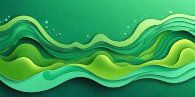 The primary subject of the image is a green wave, which is the main focus of the scene. The setting is a green background, which adds to the overall atmosphere of the image. The visual style is a combination of digital art and illustration, creating a unique and eye-catching design. The colors and mood of the image are predominantly green, giving it a calm and soothing appearance.