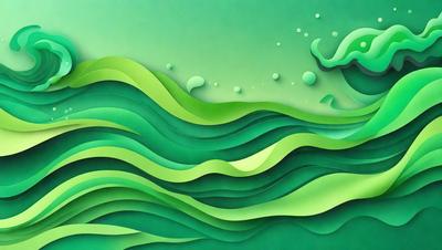 The primary subject of the image is a green wave, which is the main focus of the scene. The setting is a green background, which adds to the overall atmosphere of the image. The visual style is a combination of digital art and illustration, creating a unique and eye-catching design. The colors and mood of the image are predominantly green, giving it a calm and soothing appearance.